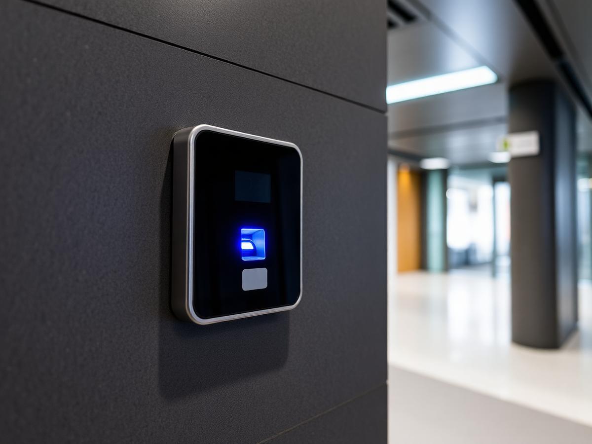Leitor biométrico de controle de acesso instalado pelo Tonello Hub
